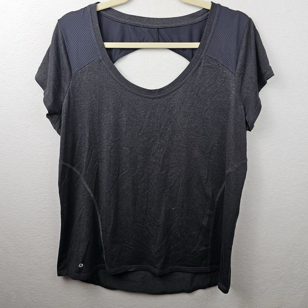 Xersion Top Woman's Size Large Black Short Sleeve Cutout Back Athletic T